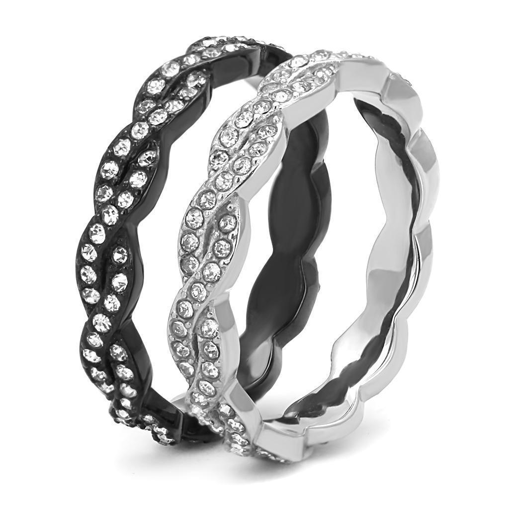 Womens Silver Black Ring Anillo Para Mujer Girls 316L Stainless Steel Ring with Top Grade Crystal in Clear Belicia - Jewelry Store by Erik Rayo