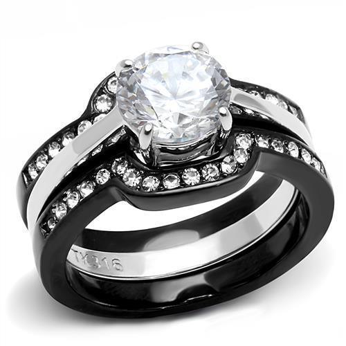 Silver Black Rings for Women Anillo Para Mujer Stainless Steel Ring with AAA Grade CZ in Clear Aaliyah - Jewelry Store by Erik Rayo