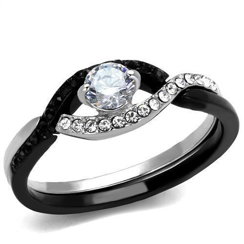 Womens Silver Black Ring Anillo Para Mujer 316L Stainless Steel Ring with AAA Grade CZ in Clear Alexandra - Jewelry Store by Erik Rayo