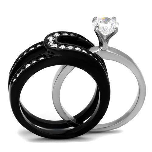 Silver Black Rings for Women Anillo Para Mujer Stainless Steel Ring with AAA Grade CZ in Clear Arielle - Jewelry Store by Erik Rayo
