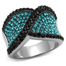 Load image into Gallery viewer, Womens Silver Blue Black Ring Anillo Para Mujer Stainless Steel Ring with Top Grade Crystal in Blue Zircon - Jewelry Store by Erik Rayo
