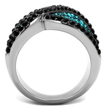 Load image into Gallery viewer, Womens Silver Blue Black Ring Anillo Para Mujer Stainless Steel Ring with Top Grade Crystal in Blue Zircon - Jewelry Store by Erik Rayo
