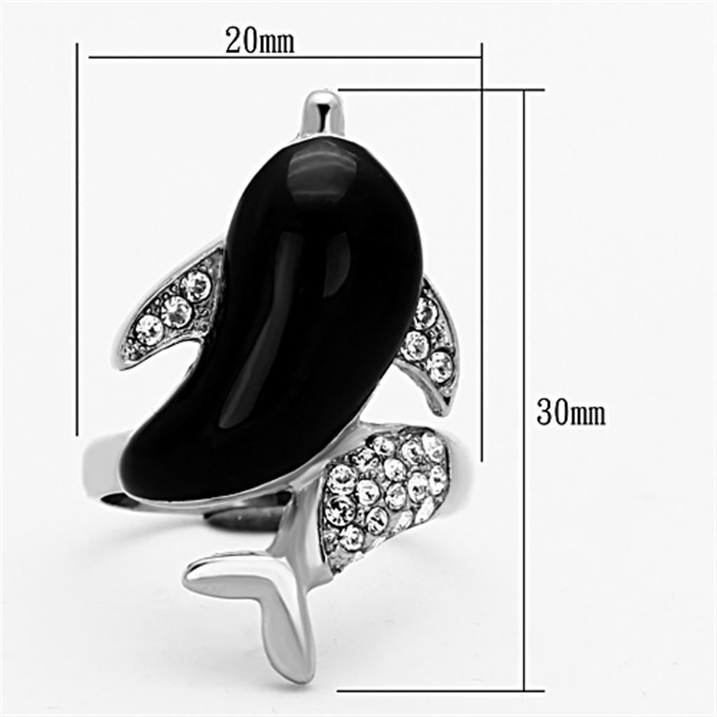 Womens Silver Dolphin Ring Black Anillo Para Mujer 316L Stainless Steel Ring with Glass in Emerald - Jewelry Store by Erik Rayo