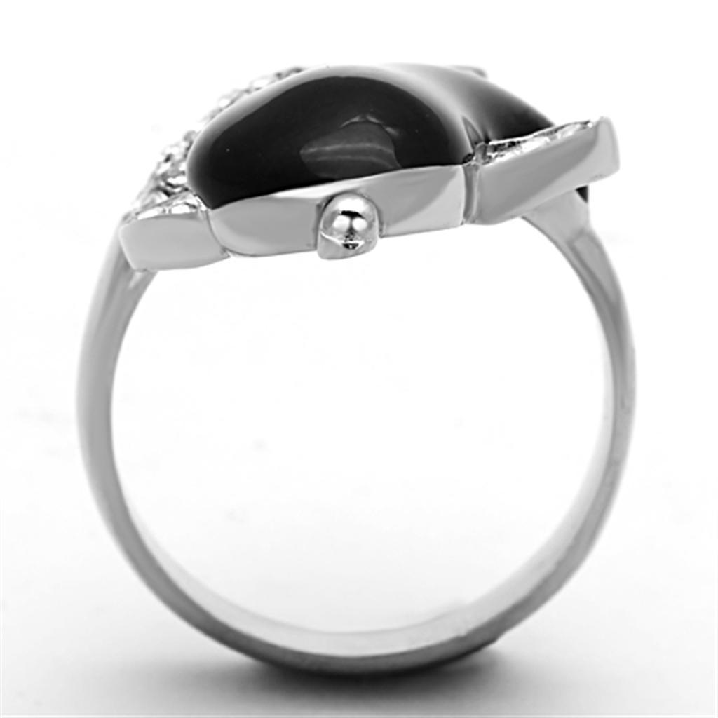 Womens Silver Dolphin Ring Black Anillo Para Mujer 316L Stainless Steel Ring with Glass in Emerald - Jewelry Store by Erik Rayo