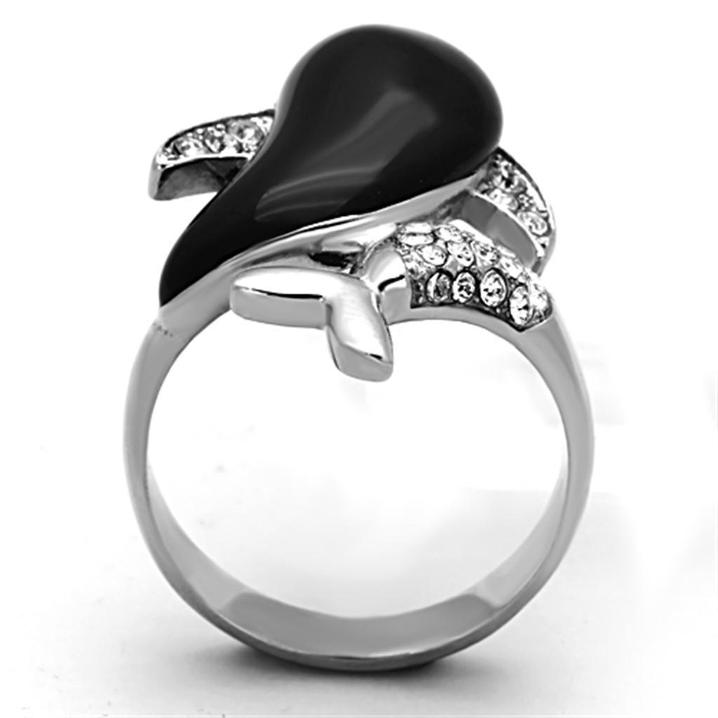 Womens Silver Dolphin Ring Black Anillo Para Mujer 316L Stainless Steel Ring with Glass in Emerald - Jewelry Store by Erik Rayo