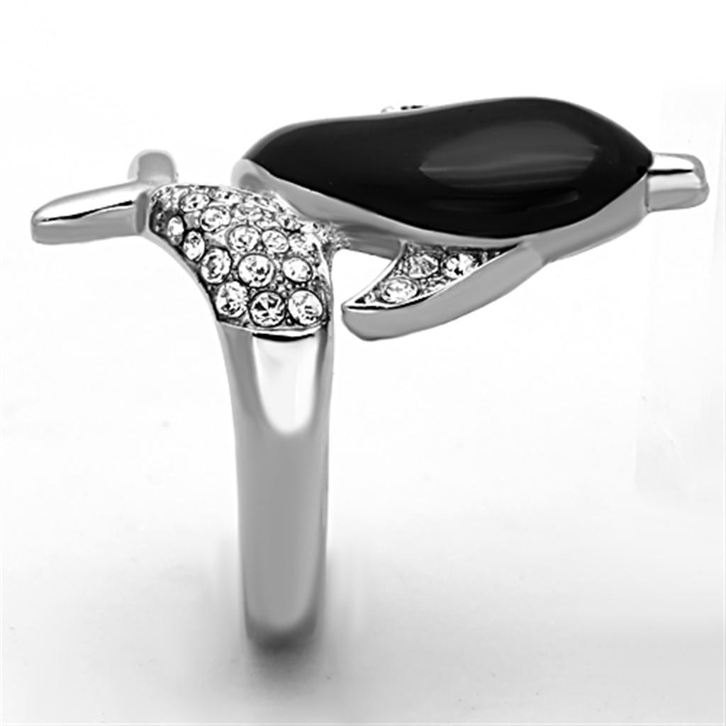 Womens Silver Dolphin Ring Black Anillo Para Mujer 316L Stainless Steel Ring with Glass in Emerald - Jewelry Store by Erik Rayo