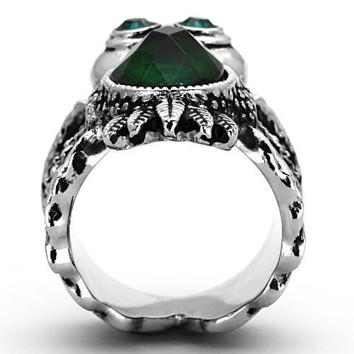 Womens Silver Owl Ring Emerald Green Anillo Para Mujer 316L Stainless Steel Ring with Glass in Emerald - Jewelry Store by Erik Rayo