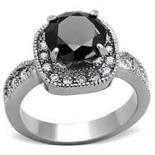 Load image into Gallery viewer, Womens Silver Ring High polished (no plating) 316L Stainless Steel Ring with AAA Grade CZ in Black Diamond TK1322 - Jewelry Store by Erik Rayo
