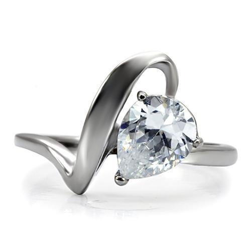 Womens Silver Ring High polished (no plating) 316L Stainless Steel Ring with AAA Grade CZ in Clear TK067 - Jewelry Store by Erik Rayo
