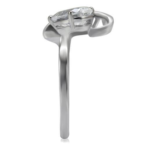 Womens Silver Ring High polished (no plating) 316L Stainless Steel Ring with AAA Grade CZ in Clear TK067 - Jewelry Store by Erik Rayo