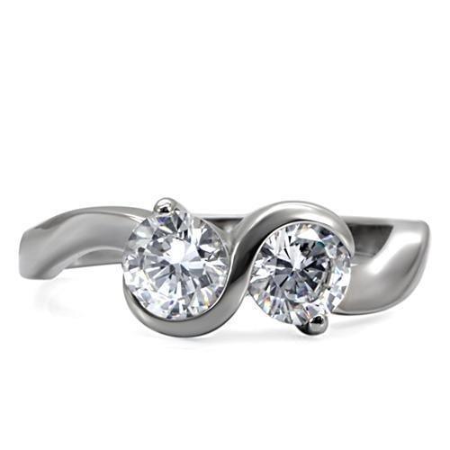 Womens Silver Ring High polished (no plating) 316L Stainless Steel Ring with AAA Grade CZ in Clear TK072 - Jewelry Store by Erik Rayo