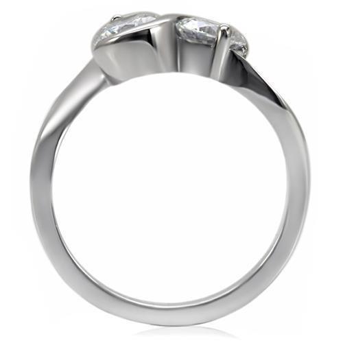 Womens Silver Ring High polished (no plating) 316L Stainless Steel Ring with AAA Grade CZ in Clear TK072 - Jewelry Store by Erik Rayo
