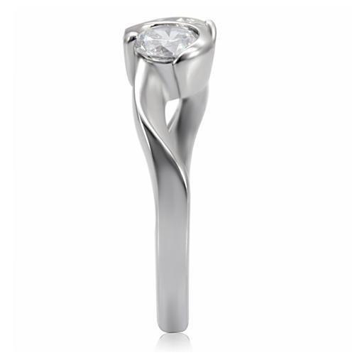 Womens Silver Ring High polished (no plating) 316L Stainless Steel Ring with AAA Grade CZ in Clear TK072 - Jewelry Store by Erik Rayo