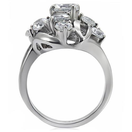 Womens Silver Ring High polished (no plating) 316L Stainless Steel Ring with AAA Grade CZ in Clear TK074 - Jewelry Store by Erik Rayo