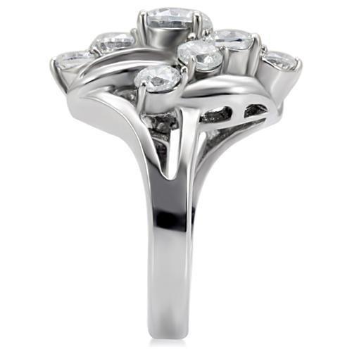 Womens Silver Ring High polished (no plating) 316L Stainless Steel Ring with AAA Grade CZ in Clear TK074 - Jewelry Store by Erik Rayo