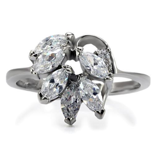 Womens Silver Ring High polished (no plating) 316L Stainless Steel Ring with AAA Grade CZ in Clear TK075 - Jewelry Store by Erik Rayo