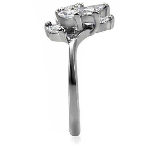 Womens Silver Ring High polished (no plating) 316L Stainless Steel Ring with AAA Grade CZ in Clear TK075 - Jewelry Store by Erik Rayo