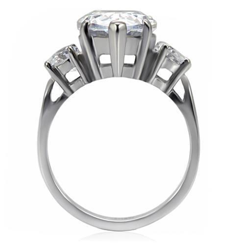 Womens Silver Ring High polished (no plating) 316L Stainless Steel Ring with AAA Grade CZ in Clear TK076 - Jewelry Store by Erik Rayo