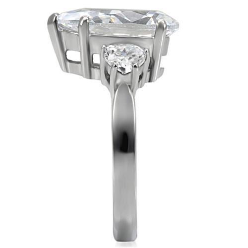 Womens Silver Ring High polished (no plating) 316L Stainless Steel Ring with AAA Grade CZ in Clear TK076 - Jewelry Store by Erik Rayo