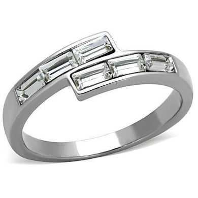 Womens Silver Ring High polished (no plating) 316L Stainless Steel Ring with Top Grade Crystal in Clear TK1335 - Jewelry Store by Erik Rayo