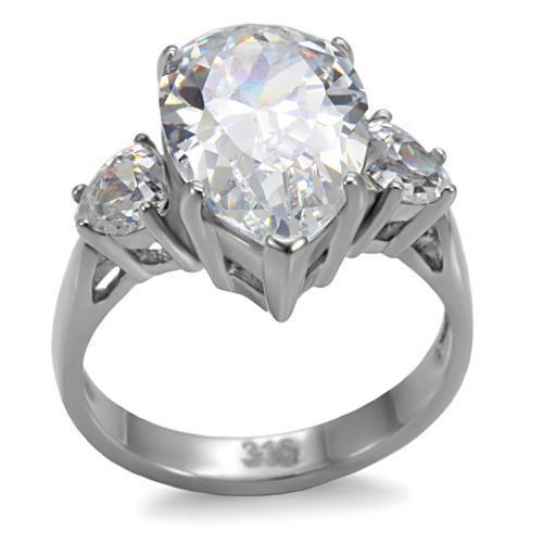 Silver Rings for Women High polished (no plating) Stainless Steel Ring with AAA Grade CZ in Clear TK076 - Jewelry Store by Erik Rayo