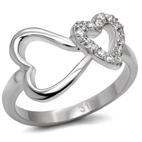 Silver Rings for Women High polished (no plating) Stainless Steel Ring with AAA Grade CZ in Clear TK077 - Jewelry Store by Erik Rayo