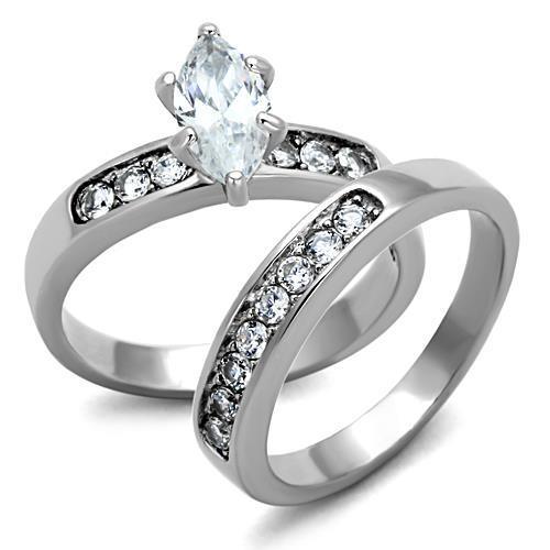 Silver Rings for Women High polished (no plating) Stainless Steel Ring with AAA Grade CZ in Clear TK1319 - Jewelry Store by Erik Rayo