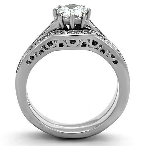 Silver Rings for Women High polished (no plating) Stainless Steel Ring with AAA Grade CZ in Clear TK1330 - Jewelry Store by Erik Rayo
