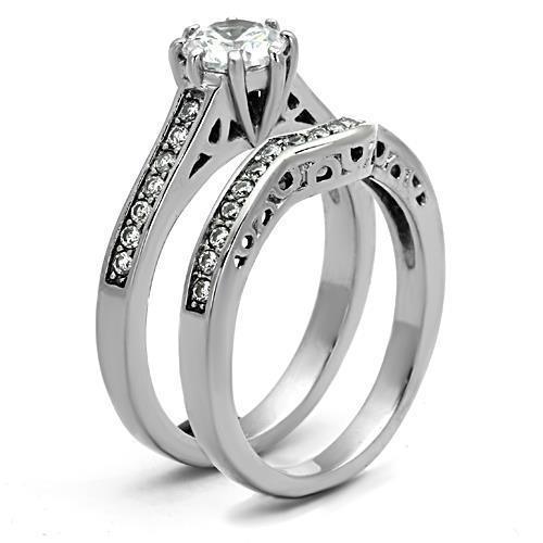 Silver Rings for Women High polished (no plating) Stainless Steel Ring with AAA Grade CZ in Clear TK1330 - Jewelry Store by Erik Rayo