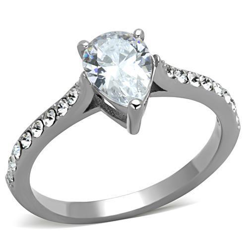 Silver Rings for Women High polished (no plating) Stainless Steel Ring with AAA Grade CZ in Clear TK1337 - Jewelry Store by Erik Rayo