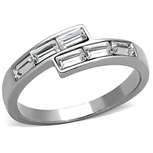 Silver Rings for Women High polished (no plating) Stainless Steel Ring with Top Grade Crystal in Clear TK1335 - Jewelry Store by Erik Rayo