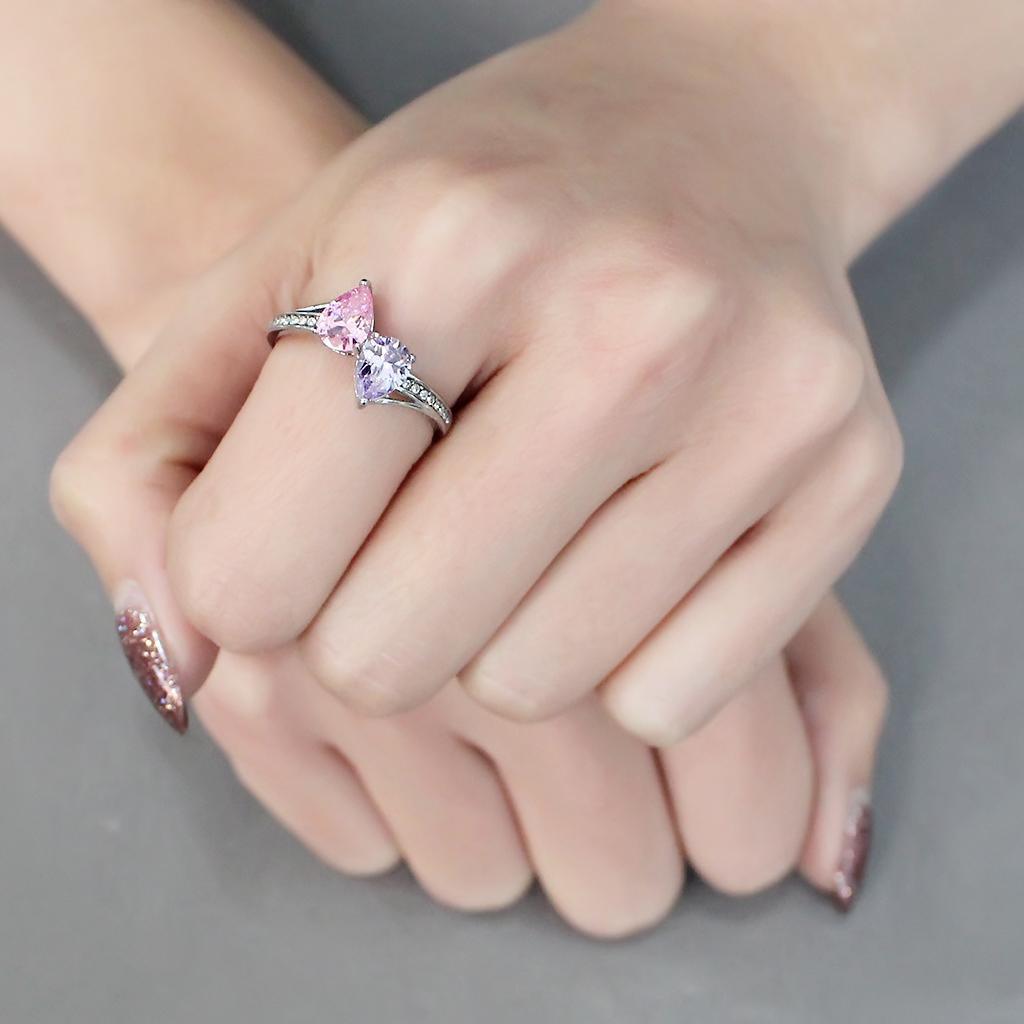 Silver Rings for Women Purple Pink Tear Drops Stainless Steel Ring with AAA Grade CZ in Multi Color - Jewelry Store by Erik Rayo