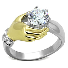 Load image into Gallery viewer, Womens Silver Ring Two-Tone IP Gold (Ion Plating) 316L Stainless Steel Ring with AAA Grade CZ in Clear TK1324 - Jewelry Store by Erik Rayo
