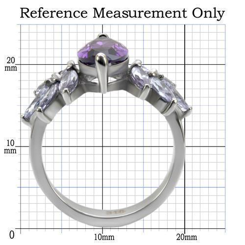 Womens Silver Rings High polished (no plating) 316L Stainless Steel Ring with AAA Grade CZ in Amethyst TK085 - Jewelry Store by Erik Rayo