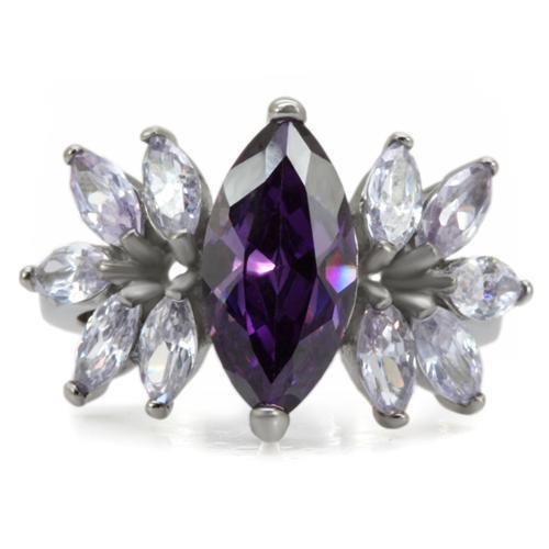 Womens Silver Rings High polished (no plating) 316L Stainless Steel Ring with AAA Grade CZ in Amethyst TK085 - Jewelry Store by Erik Rayo