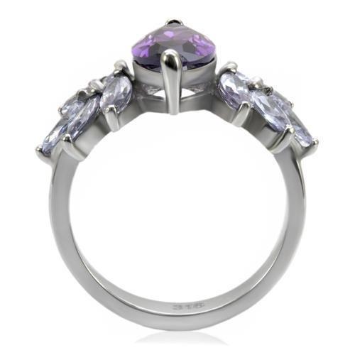 Womens Silver Rings High polished (no plating) 316L Stainless Steel Ring with AAA Grade CZ in Amethyst TK085 - Jewelry Store by Erik Rayo