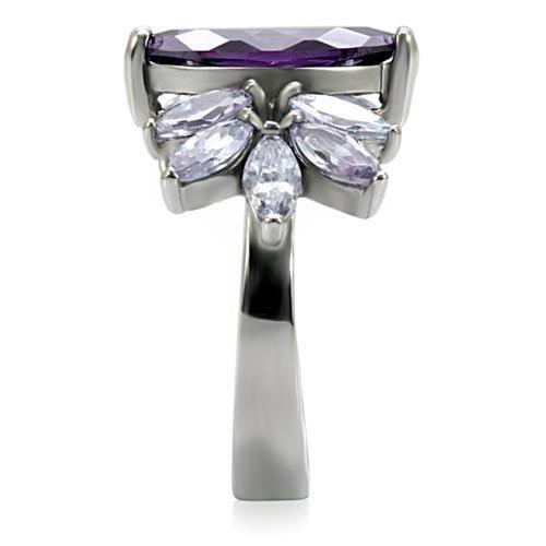 Womens Silver Rings High polished (no plating) 316L Stainless Steel Ring with AAA Grade CZ in Amethyst TK085 - Jewelry Store by Erik Rayo