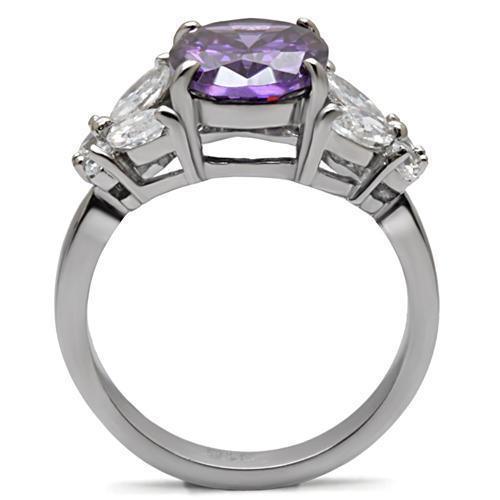 Womens Silver Rings High polished (no plating) 316L Stainless Steel Ring with AAA Grade CZ in Amethyst TK086 - Jewelry Store by Erik Rayo