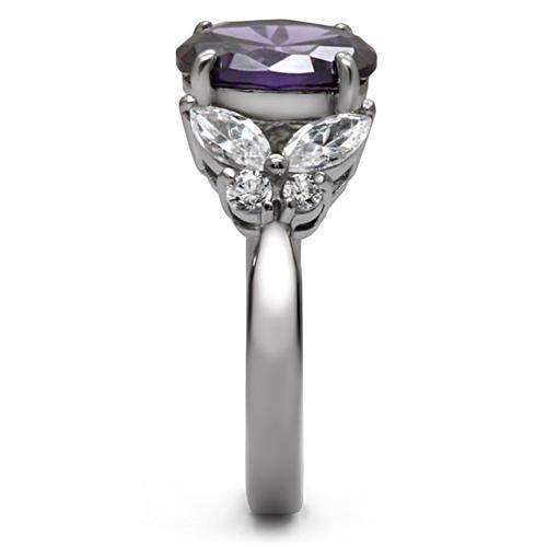 Womens Silver Rings High polished (no plating) 316L Stainless Steel Ring with AAA Grade CZ in Amethyst TK086 - Jewelry Store by Erik Rayo