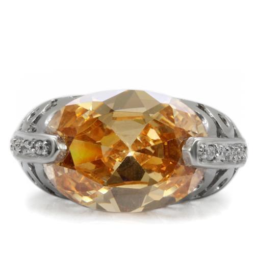 Womens Silver Rings High polished (no plating) 316L Stainless Steel Ring with AAA Grade CZ in Champagne TK092 - Jewelry Store by Erik Rayo