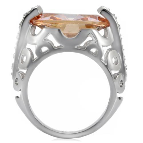 Womens Silver Rings High polished (no plating) 316L Stainless Steel Ring with AAA Grade CZ in Champagne TK092 - Jewelry Store by Erik Rayo