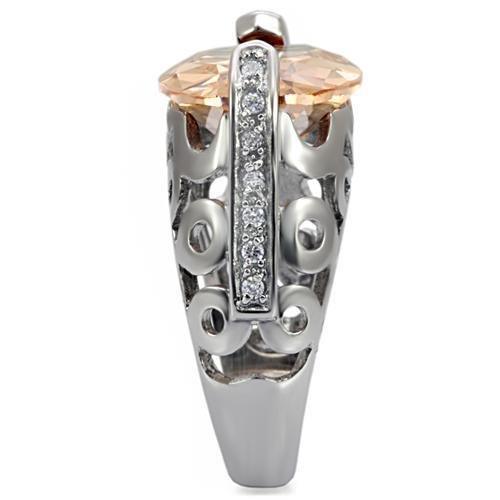 Womens Silver Rings High polished (no plating) 316L Stainless Steel Ring with AAA Grade CZ in Champagne TK092 - Jewelry Store by Erik Rayo