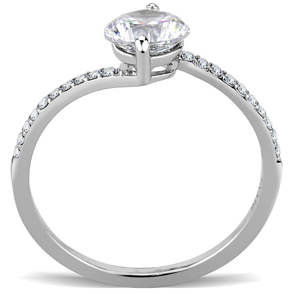 Womens Silver Rings High polished (no plating) 316L Stainless Steel Ring with AAA Grade CZ in Clear DA013 - Jewelry Store by Erik Rayo