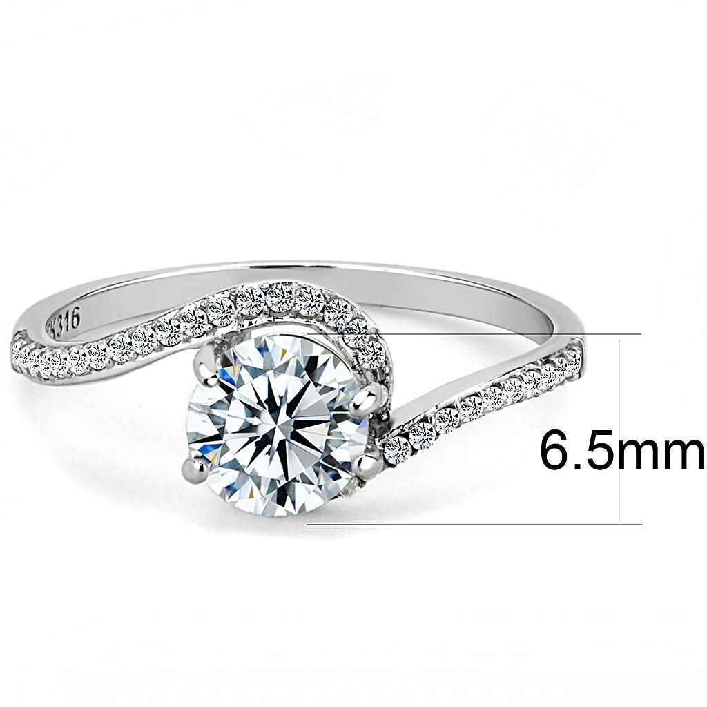Womens Silver Rings High polished (no plating) 316L Stainless Steel Ring with AAA Grade CZ in Clear DA023 - Jewelry Store by Erik Rayo