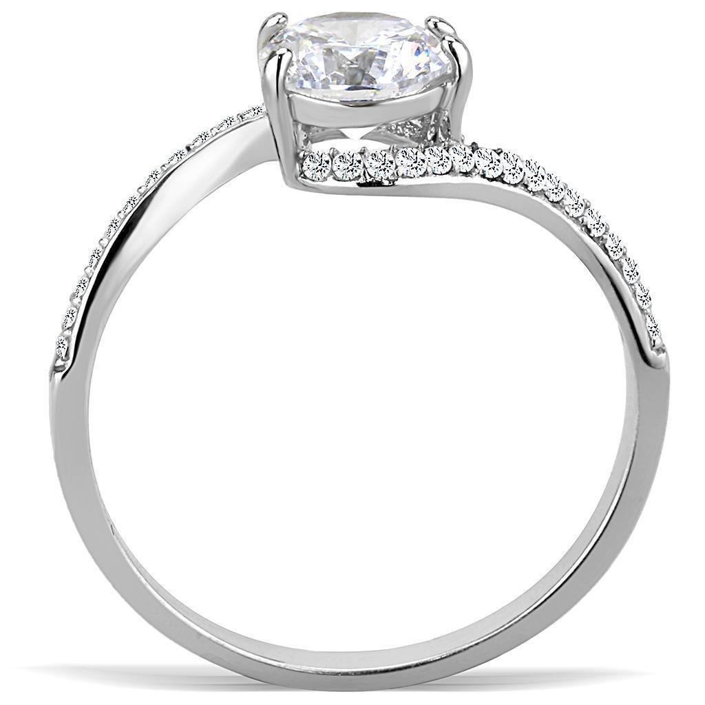 Womens Silver Rings High polished (no plating) 316L Stainless Steel Ring with AAA Grade CZ in Clear DA023 - Jewelry Store by Erik Rayo