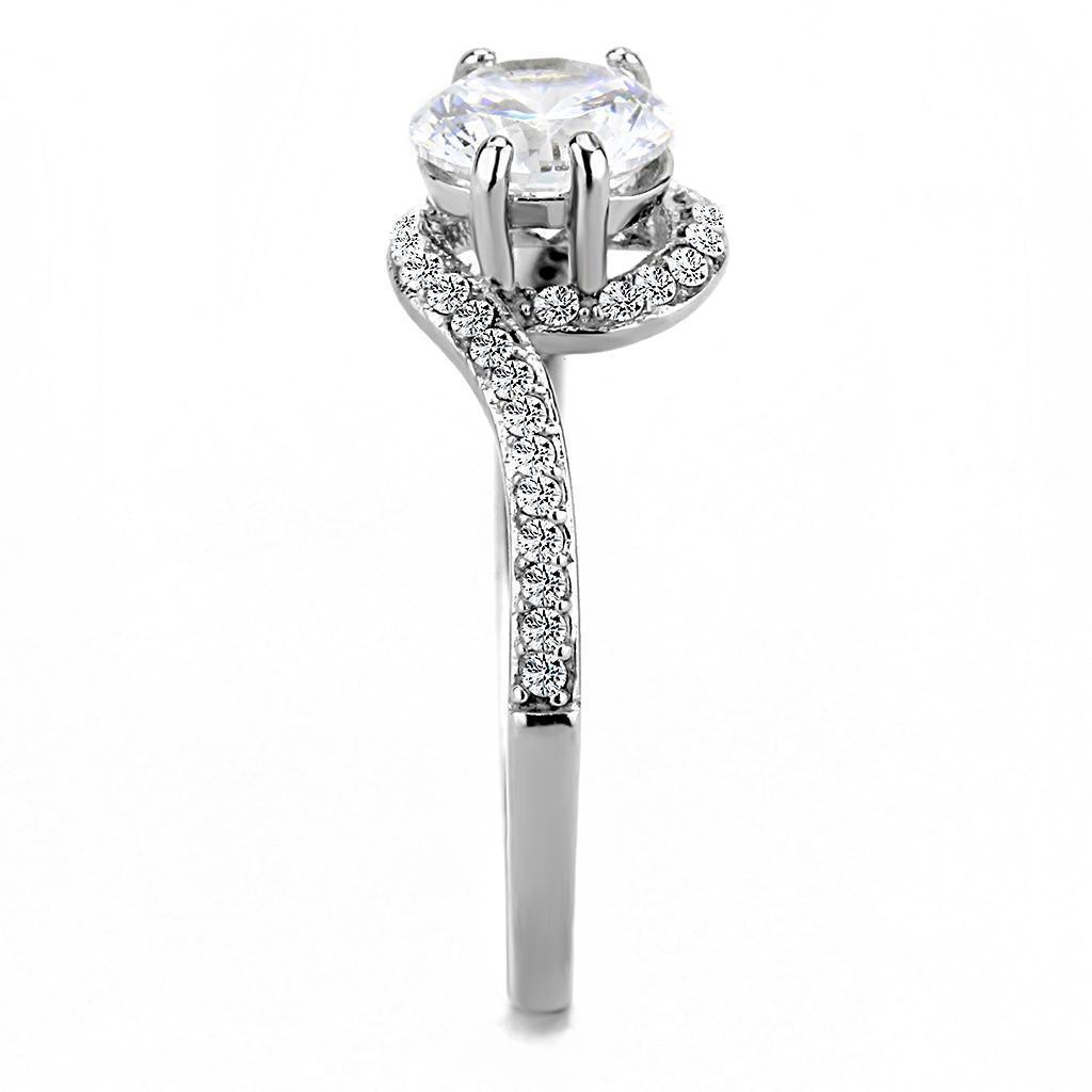 Womens Silver Rings High polished (no plating) 316L Stainless Steel Ring with AAA Grade CZ in Clear DA023 - Jewelry Store by Erik Rayo