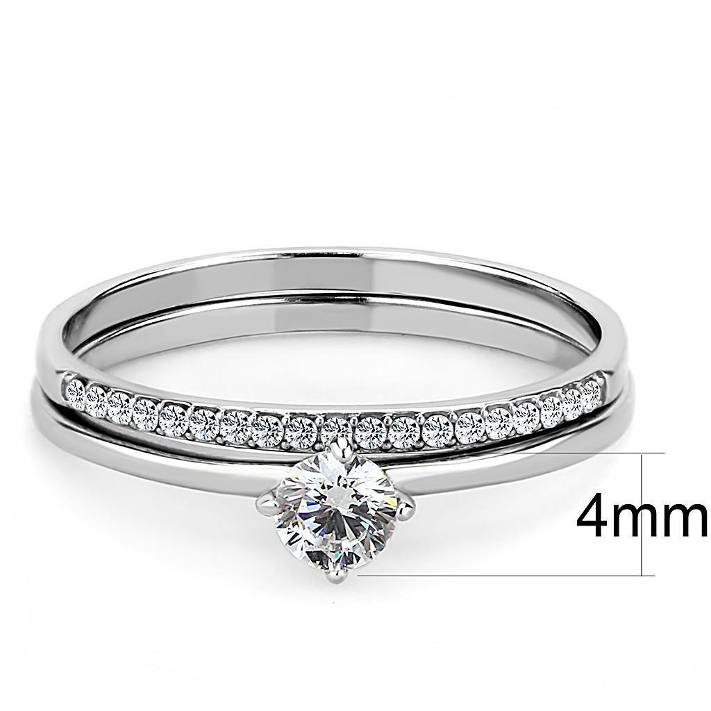 Womens Silver Rings High polished (no plating) 316L Stainless Steel Ring with AAA Grade CZ in Clear DA026 - Jewelry Store by Erik Rayo