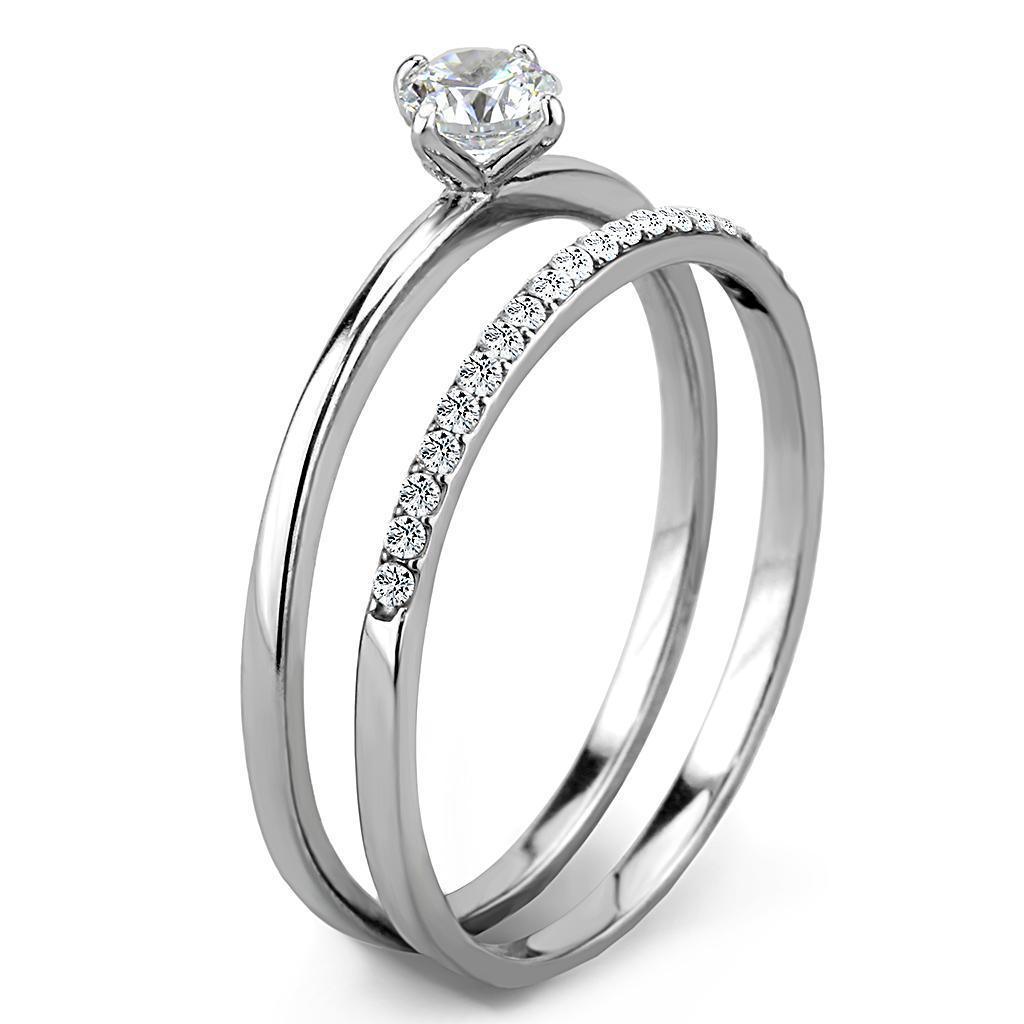 Womens Silver Rings High polished (no plating) 316L Stainless Steel Ring with AAA Grade CZ in Clear DA026 - Jewelry Store by Erik Rayo