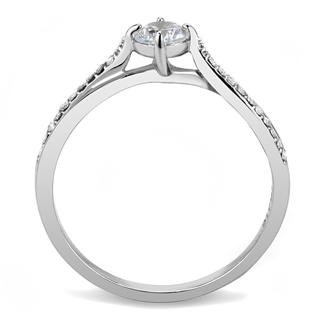 Womens Silver Rings High polished (no plating) 316L Stainless Steel Ring with AAA Grade CZ in Clear DA035 - Jewelry Store by Erik Rayo