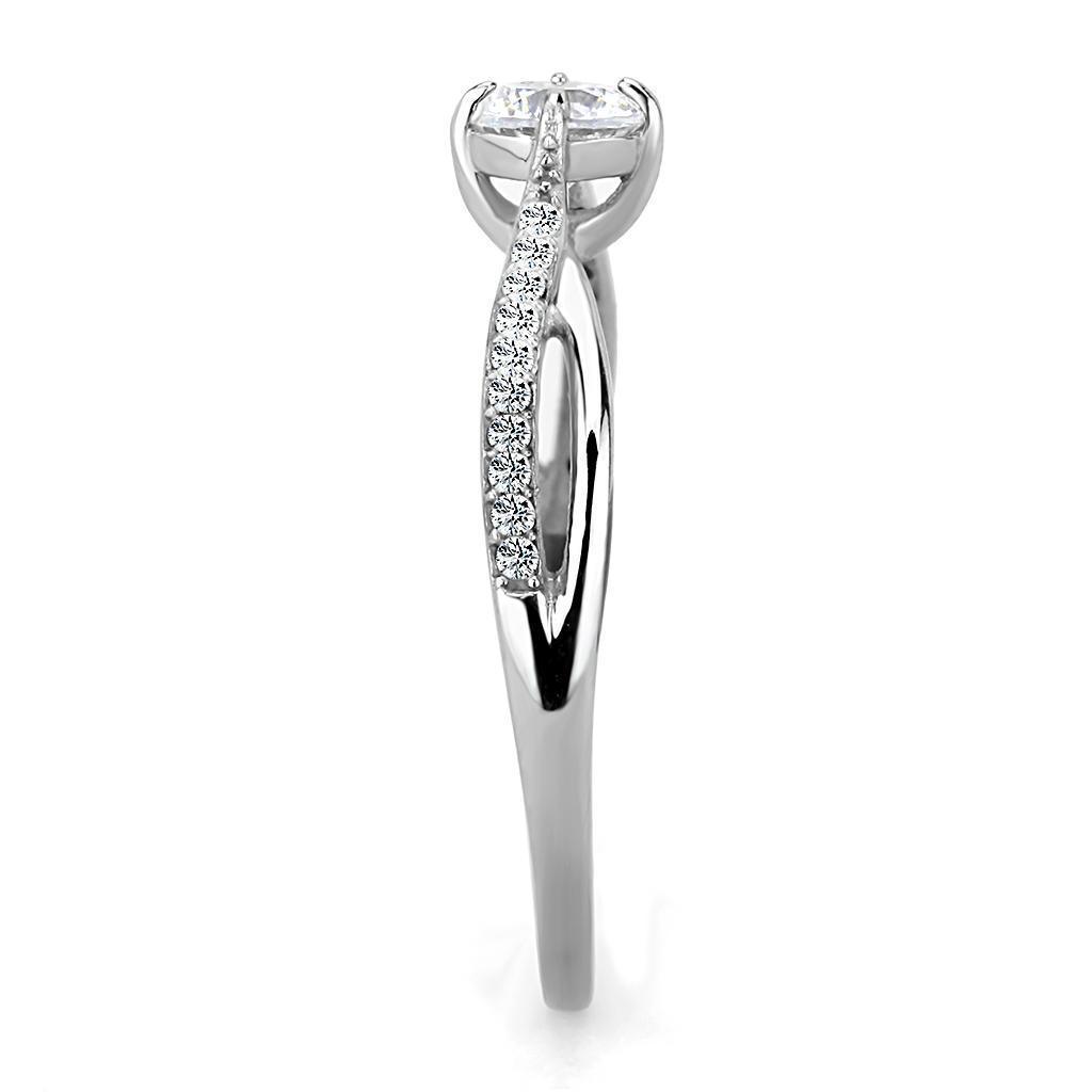 Womens Silver Rings High polished (no plating) 316L Stainless Steel Ring with AAA Grade CZ in Clear DA035 - Jewelry Store by Erik Rayo